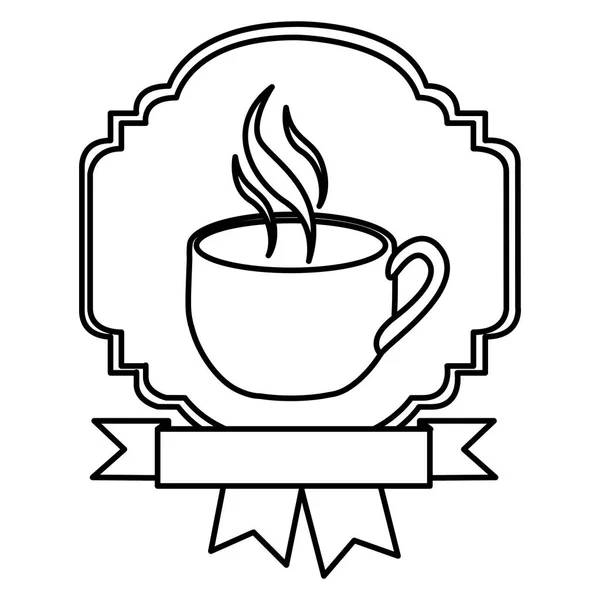 Silhouet grens heraldische decoratief lint met cup en rook koffie — Stockvector