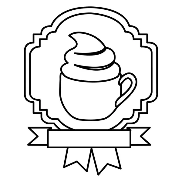 Sziluettjét határ heraldikai dekorációs szalag krémmel cappuccino csésze — Stock Vector