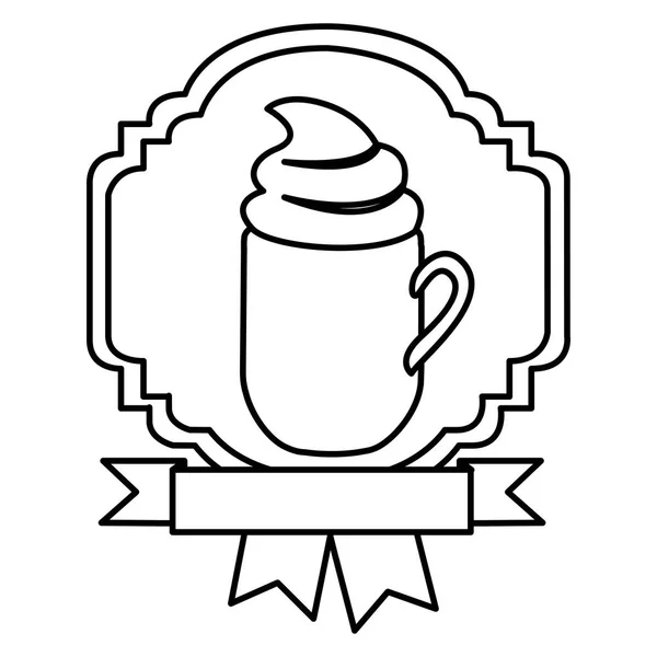 Borda silhueta fita decorativa heráldica com caneca de cappuccino com creme —  Vetores de Stock