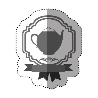 etiket gri ölçek kenarlık hanedan dekoratif kurdele ile çaydanlık