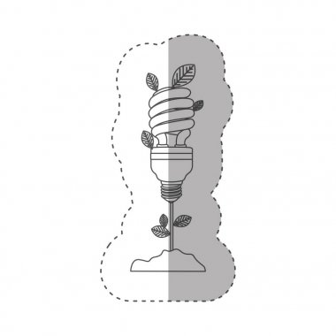 gri tonlamalı kontur bitki kök yaprakları ve floresan ampul sarmal ile ile ile etiket