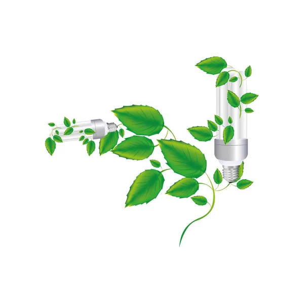 Silhouette colorée avec deux ampoules fluorescentes et plante rampante — Image vectorielle