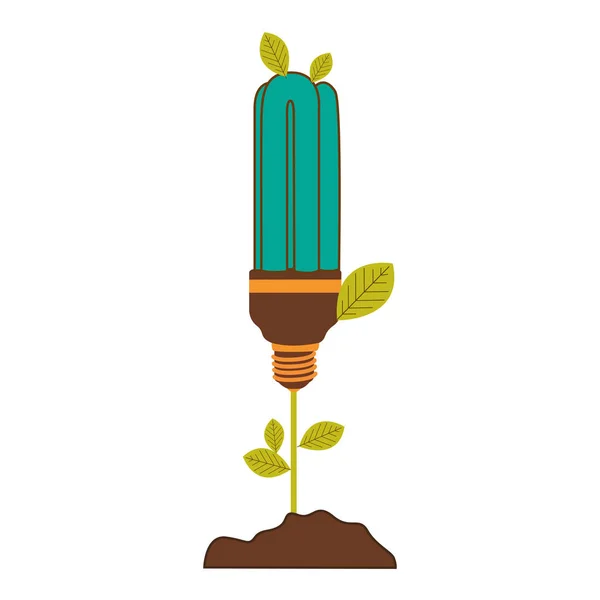 植物の茎の葉と薄い青緑色の蛍光電球 — ストックベクタ