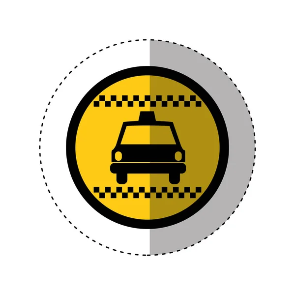 Sticker van de cirkelvormige embleem kleur met taxi auto — Stockvector
