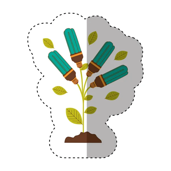Autocollant de tige de plante avec feuilles et ampoules fluorescentes avec turquoise clair — Image vectorielle