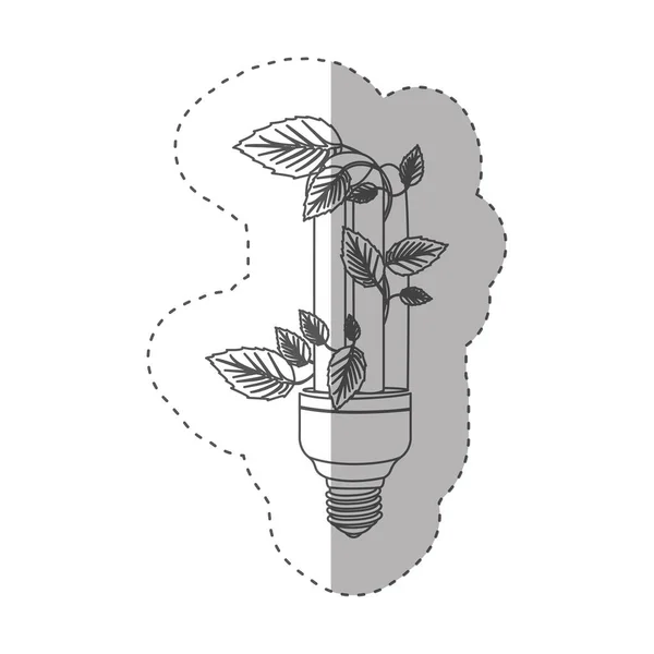 Aufkleber mit Graustufenkontur mit Leuchtstofflampe und Schlingpflanze in Großaufnahme — Stockvektor