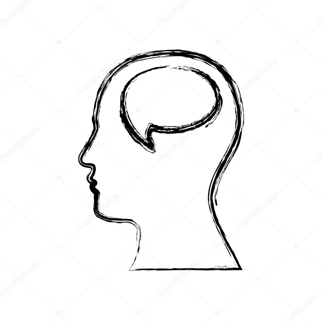 monochrome sketch of silhouette human face with bubble speech in mind