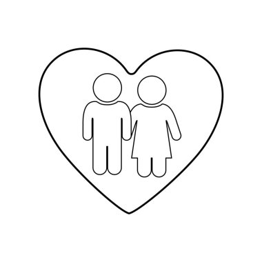 kalp ve piktogram çiftin tek renkli siluet