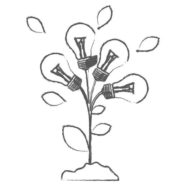 Boceto monocromo con tallo de planta con hojas y bulbos incandescentes — Vector de stock