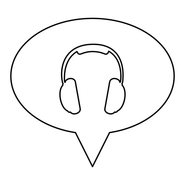 Monochrome contour of oval speech with headset icon — Stock Vector