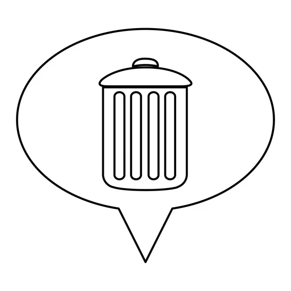 Contorno monocromatico del discorso ovale con contenitore della spazzatura — Vettoriale Stock