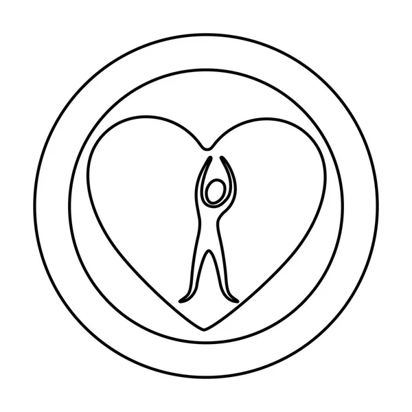 Silueta monocromática de doble círculo con hombre de corazón sano — Archivo Imágenes Vectoriales
