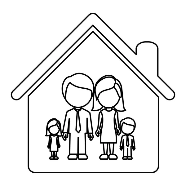 Monochrome contour of faceless family group in home — Stock Vector