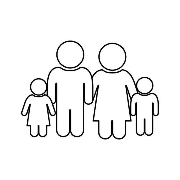家族グループとピクトグラムのモノクロの輪郭 — ストックベクタ
