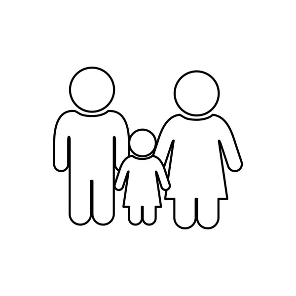 单色轮廓的象形图夫妇与女儿 — 图库矢量图片