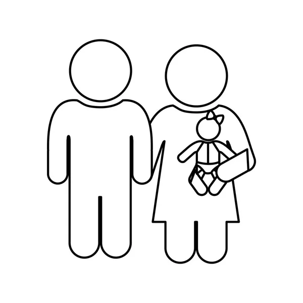 Μονόχρωμη περίγραμμα του εικονόγραμμα με ζευγάρι και το μωρό — Διανυσματικό Αρχείο