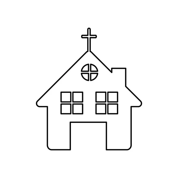 Contorno monocromatico della chiesa su sfondo bianco — Vettoriale Stock