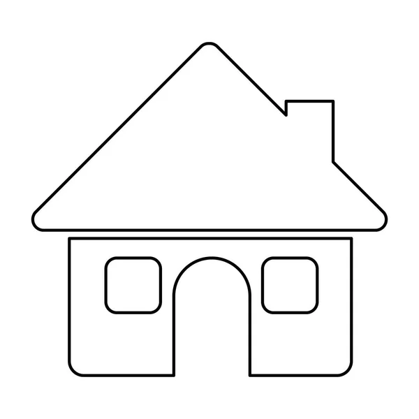 Contorno monocromatico della casa con due finestre su sfondo bianco — Vettoriale Stock