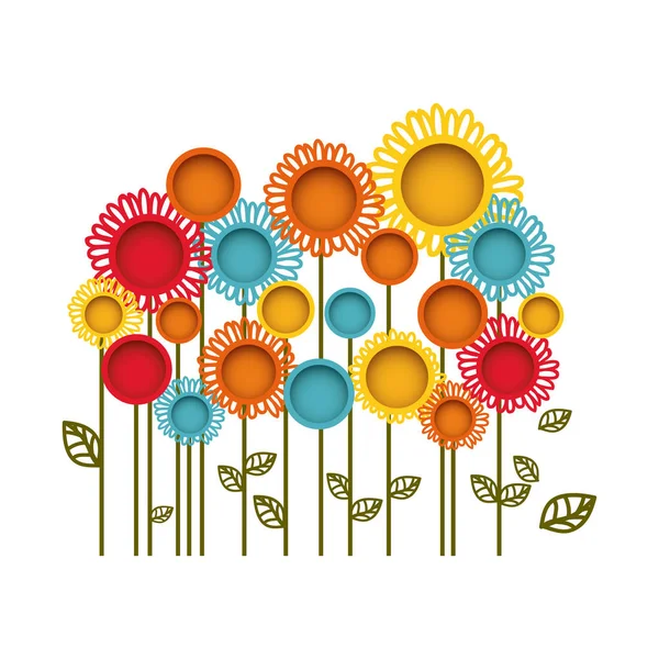 Kleurige bloemen met blaadjes pictogram — Stockvector