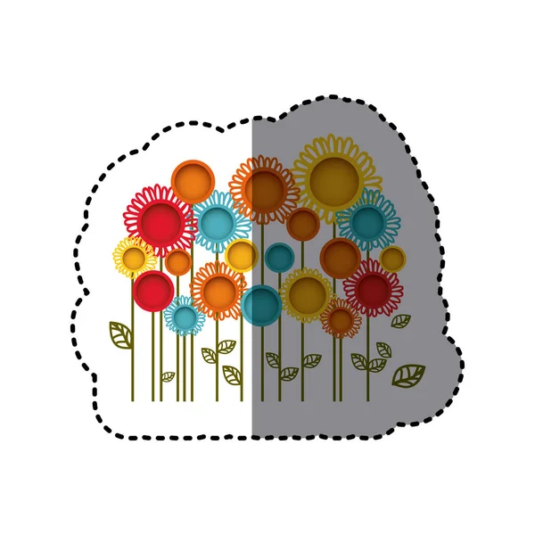 Fleurs de couleur avec icône feuilles — Image vectorielle