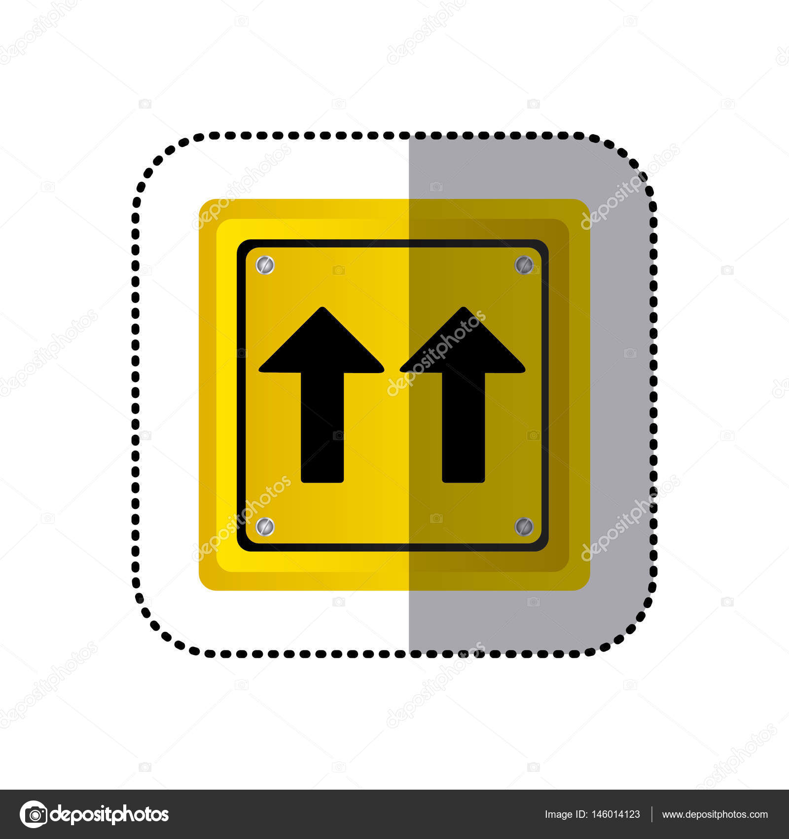 Aufkleber gelb quadratisch Form Rahmen gleiche Richtung Pfeil Straße  Verkehrszeichen Stock-Vektorgrafik von ©grgroupstock 146014123