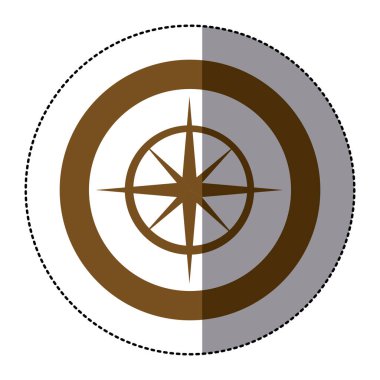 etiket kahverengi dairesel çerçeve siluet pusula yıldız simgesi ile