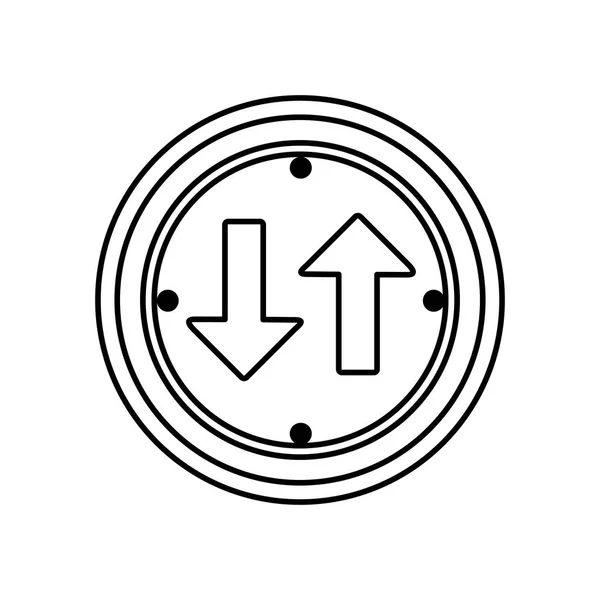 Silhouet circulaire frame twee manier verkeersbord — Stockvector