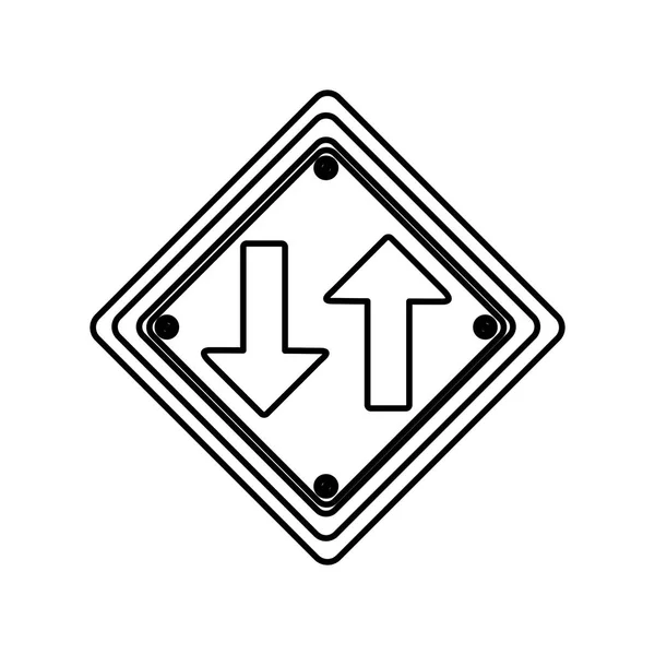 Silhouette Rautenform Rahmen Zwei-Wege-Verkehrsschild — Stockvektor