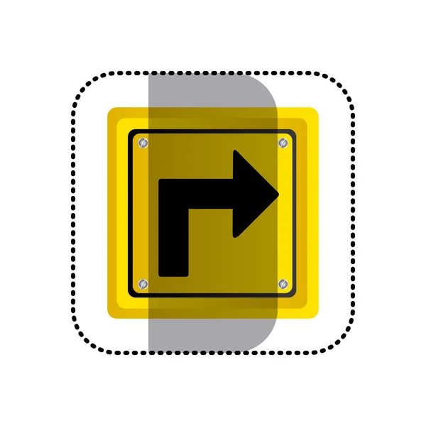 Наклейка желтый квадратный кадр повернуть направо дорожный знак — стоковый вектор