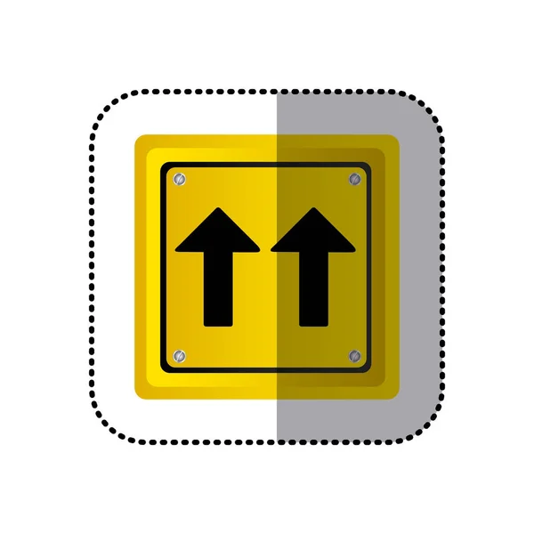Autocolante amarelo forma quadrada quadro mesma direção seta sinal de tráfego rodoviário —  Vetores de Stock