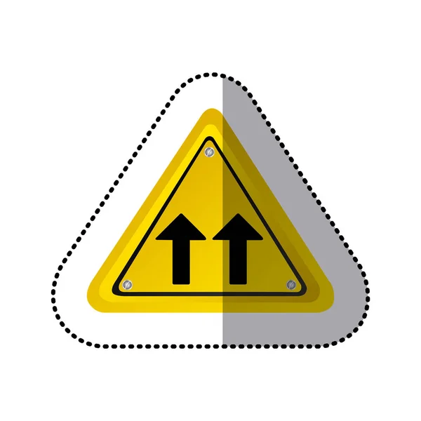 Autocollant jaune triangle forme cadre même direction flèche signalisation routière — Image vectorielle