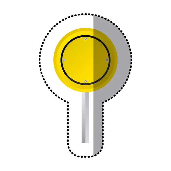 Etiqueta engomada amarillo circular forma señal de tráfico con poste base — Vector de stock