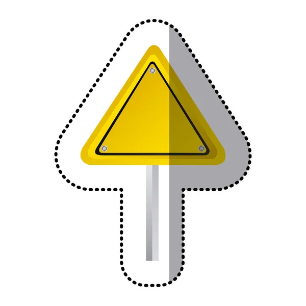 Etiqueta engomada triángulo amarillo forma señal de tráfico con poste base — Vector de stock
