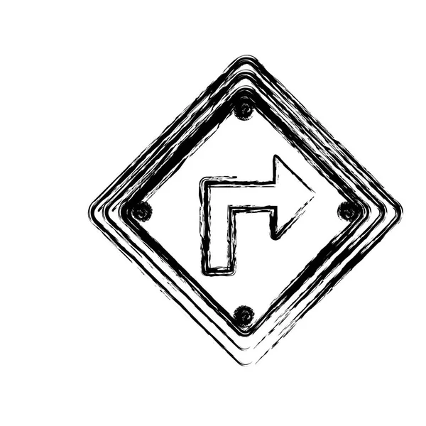 Silueta borrosa marco de diamante gire a la derecha señal de tráfico — Vector de stock
