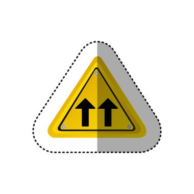 Sticker metalik gerçekçi sarı renk üçgen şekli çerçeve aynı yön ok yol trafik işareti