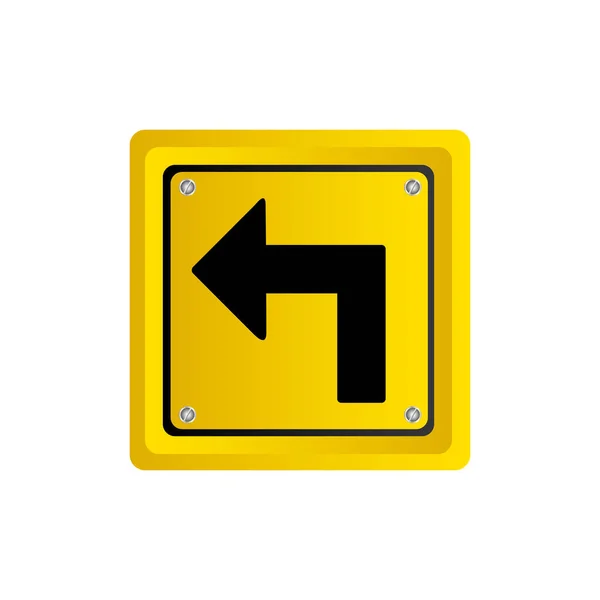 Metallic realistic yellow square frame turn left traffic sign — Stock Vector