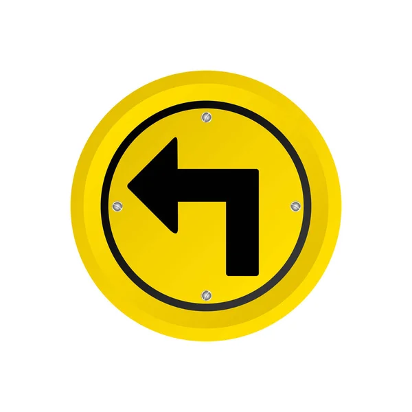 Metalliska realistiska gul cirkelformad ram sväng vänster trafik skylt — Stock vektor