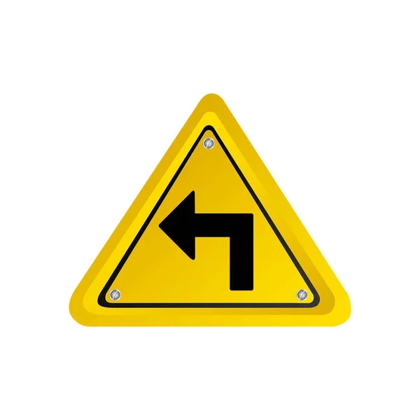 Quadro triângulo amarelo realista metálico vire sinal de tráfego à esquerda — Vetor de Stock