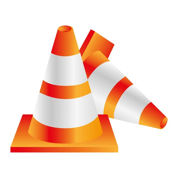 Colorful realistic striped couple traffic cone fallen — Stock Vector