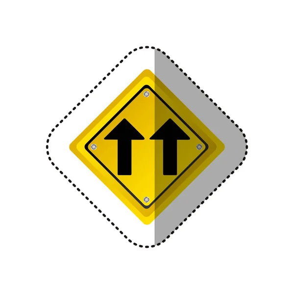 Etiqueta metálico realista amarelo diamante forma quadro mesma direção seta sinal de tráfego rodoviário — Vetor de Stock