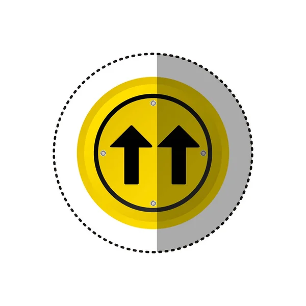 Adesivo metálico quadro circular realista mesma direção seta sinal de trânsito rodoviário — Vetor de Stock