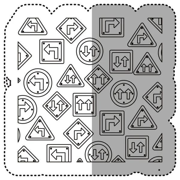 Autocolante silhueta padrão sinal de trânsito rodoviário com conjunto de setas — Vetor de Stock