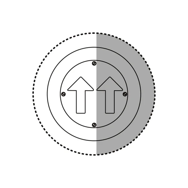 Αυτοκόλλητο σιλουέτα μεταλλικό κυκλικό πλαίσιο ίδια κατεύθυνση βέλος οδικής κυκλοφορίας σύμβολο — Διανυσματικό Αρχείο