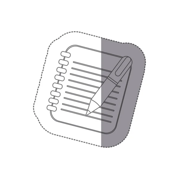 Autocollant carnet de silhouette monochrome avec anneaux et stylo — Image vectorielle