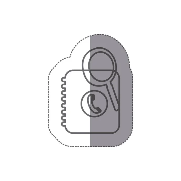 Sticker silhouet vergrootglas met telefoonlijst pictogram — Stockvector