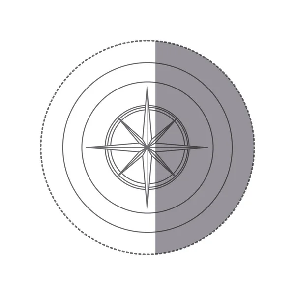 Autocollant silhouette cadre circulaire avec silhouette compas étoile icône — Image vectorielle