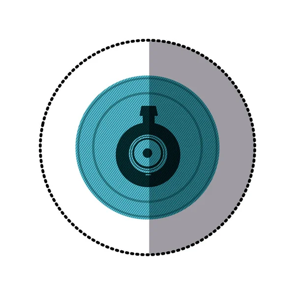 Adesivo di cornice circolare blu con obiettivo videocamera di sicurezza — Vettoriale Stock