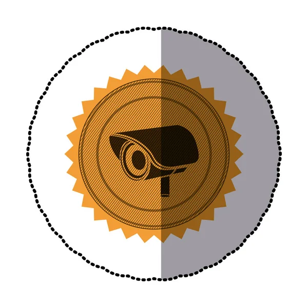 Etiqueta de quadro circular com dente de serra de contorno com câmera de segurança de vídeo exterior —  Vetores de Stock