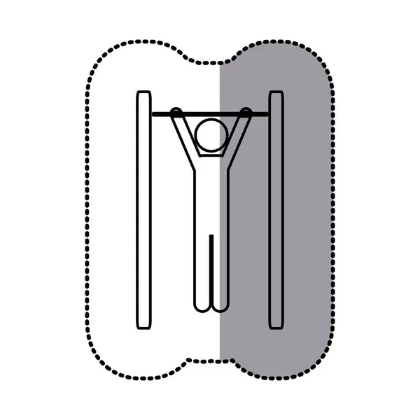 Pegatina de pictograma monocromo de gimnasta en barra horizontal — Vector de stock