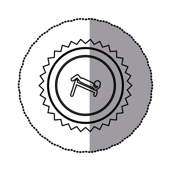 Etiqueta de quadro circular monocromático com serra de contorno de pictograma com treinamento abdominal em barra inclinada — Vetor de Stock